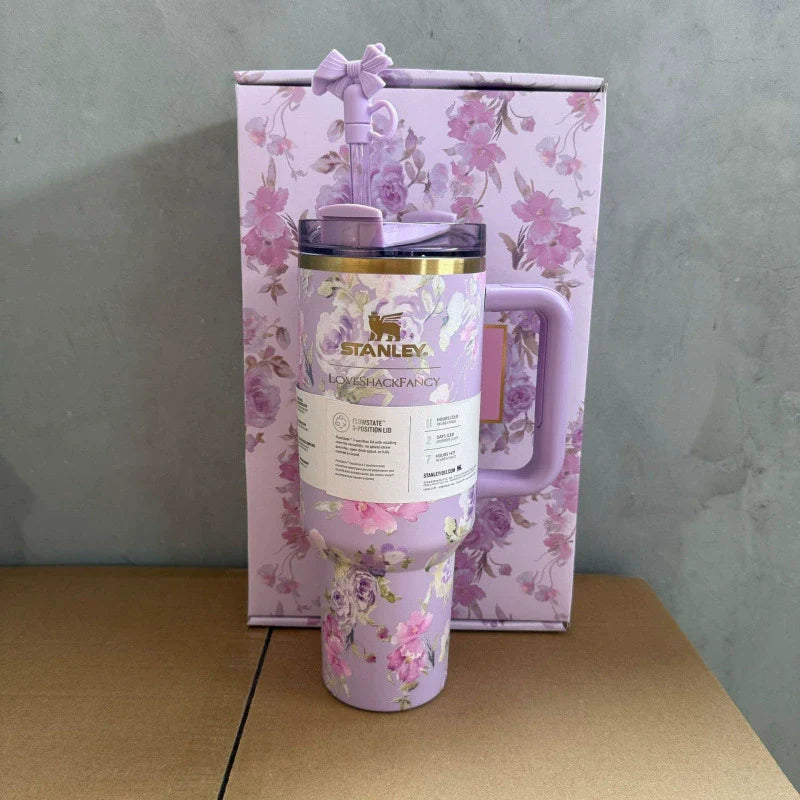 Floral Tumbler With Straw