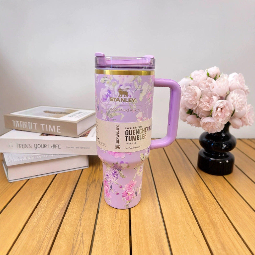 Floral Tumbler With Straw