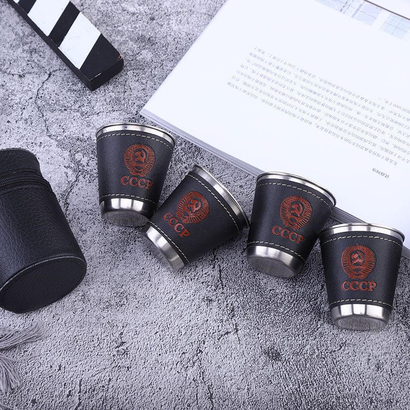 Travel leather cup set