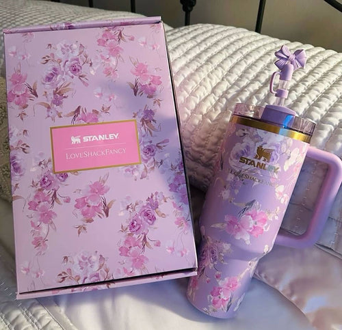 Floral Tumbler With Straw