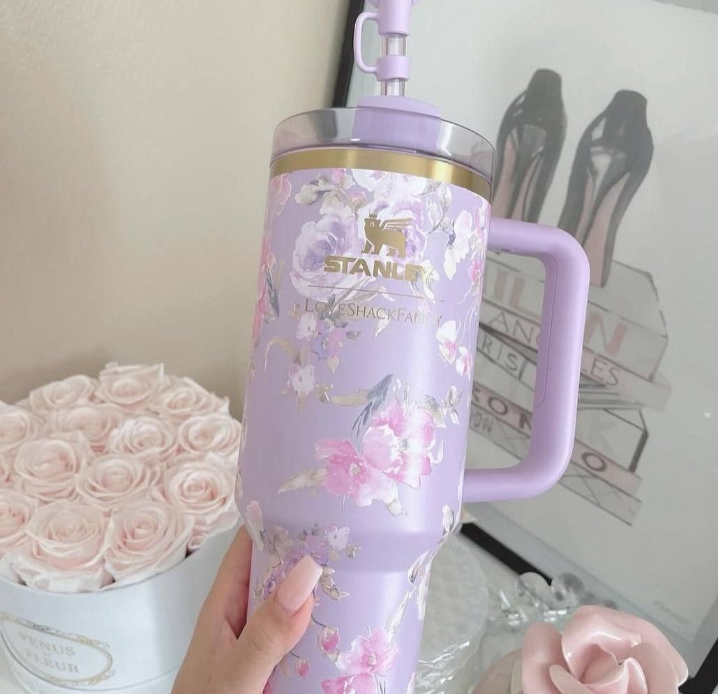 Floral Tumbler With Straw