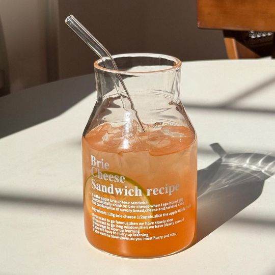 Transparent Glass Bottle with Straw