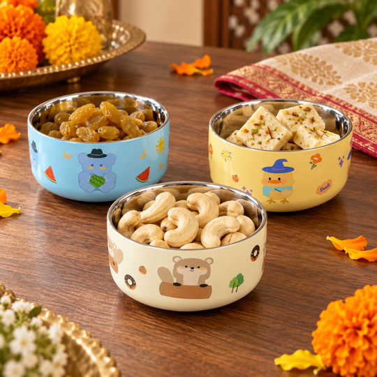 Cartoon bowl set for guest snack presentation