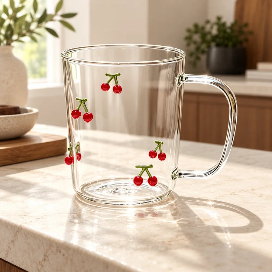 Raised Cherry Glass Mug (350 ml) — view 1