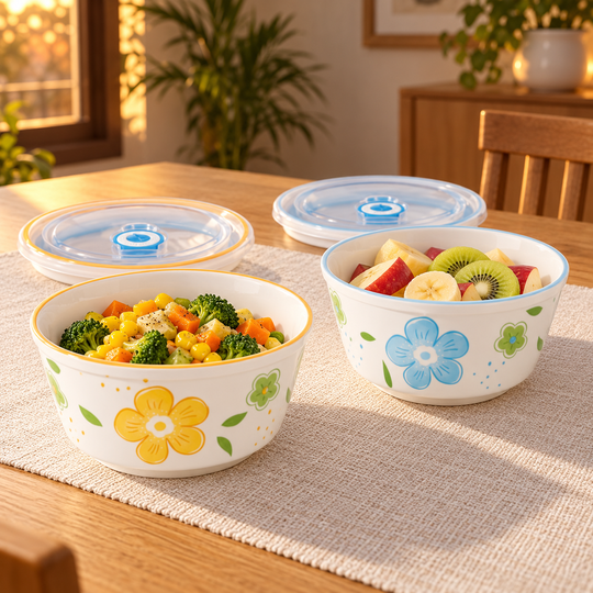 Flower Print Food Bowls — 06 table serving