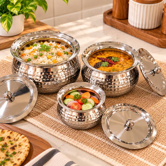 Hammered Steel Handi Set for an Indian meal