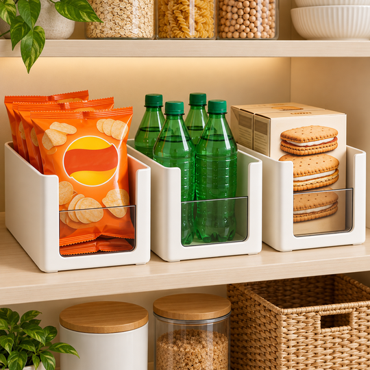 ClearView Stackable Pantry Organizer arranged with pantry essentials