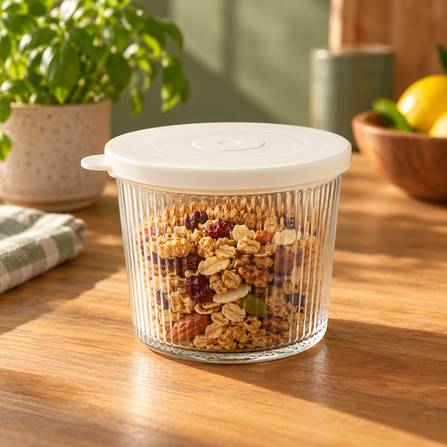 Ribbed Glass Storage Jar closed hero