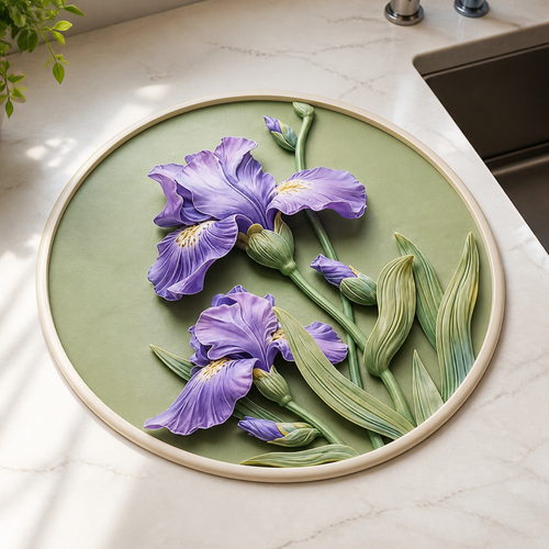 Iris Bloom reversible kitchen counter mat hero