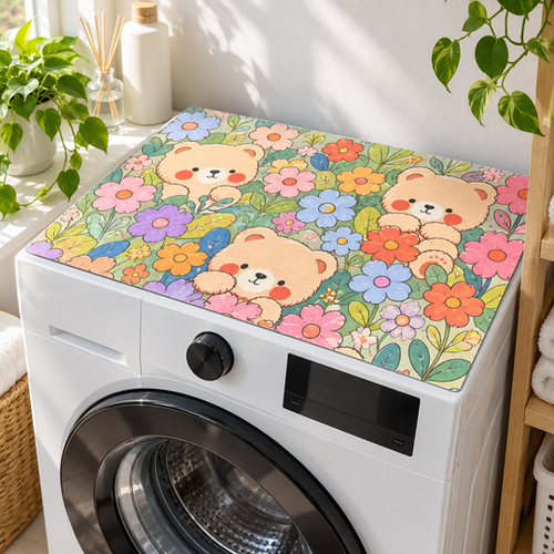 Floral Bear Washing Machine Mat