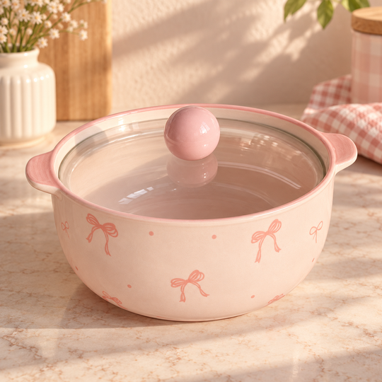 Pink Bow Serving Bowl closed hero