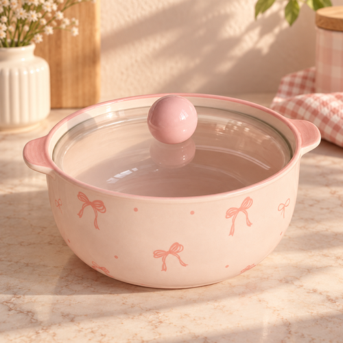 Pink Bow Serving Bowl closed hero