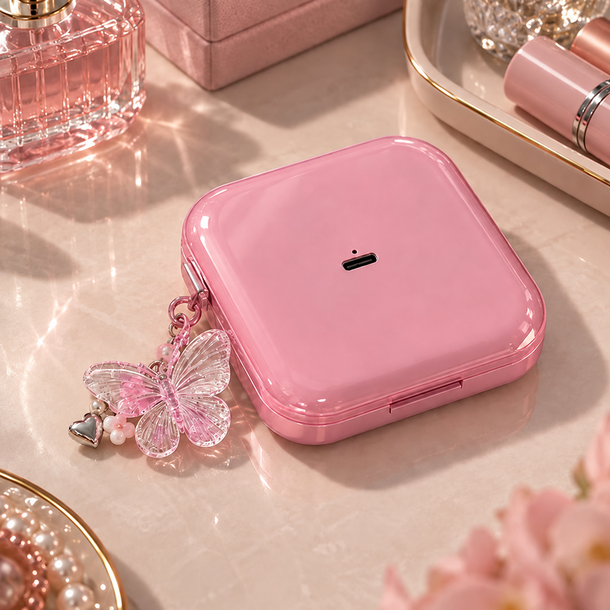 Pink Touch-Light Mirror closed compact view