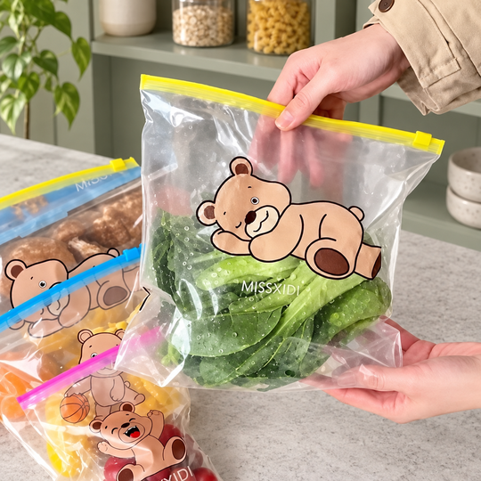 Teddy Bear Zip Storage Bag filled with vegetables