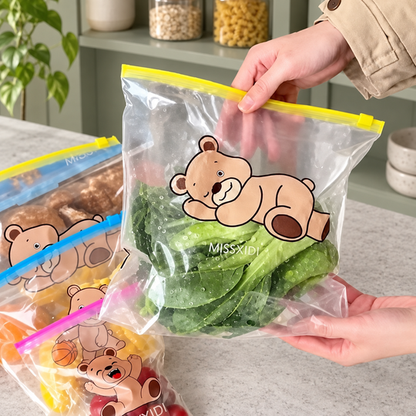Teddy Bear Zip Storage Bag filled with vegetables