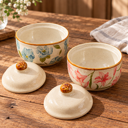 Open Vintage Blossom Serving Bowls with matching lids