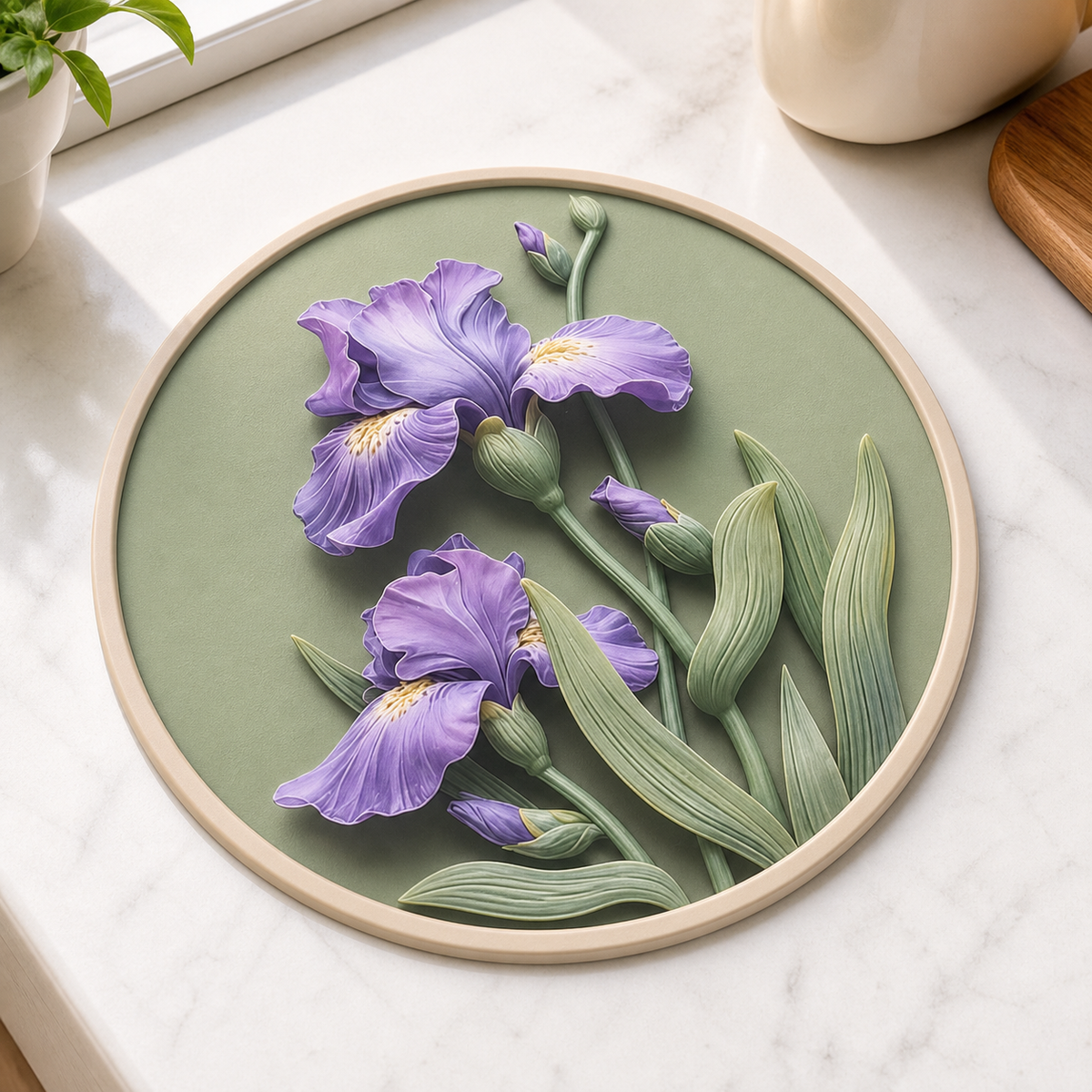 Single-sided Iris Bloom floral kitchen counter mat