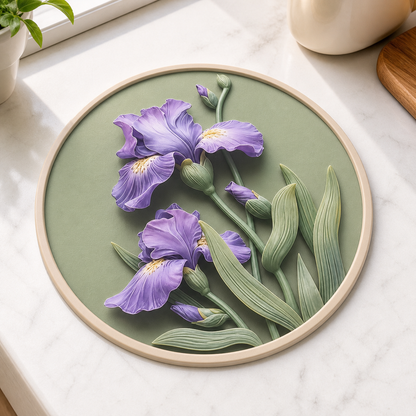 Single-sided Iris Bloom floral kitchen counter mat