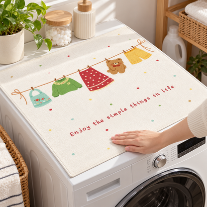 Cozy Laundry Top Cover Mat being smoothed on washer
