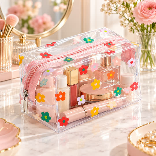 Transparent Floral Cosmetic Pouch