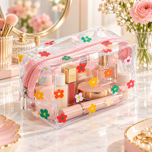 Transparent Floral Cosmetic Pouch