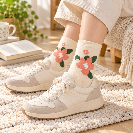 CozyBloom Floral Socks cream floral pair