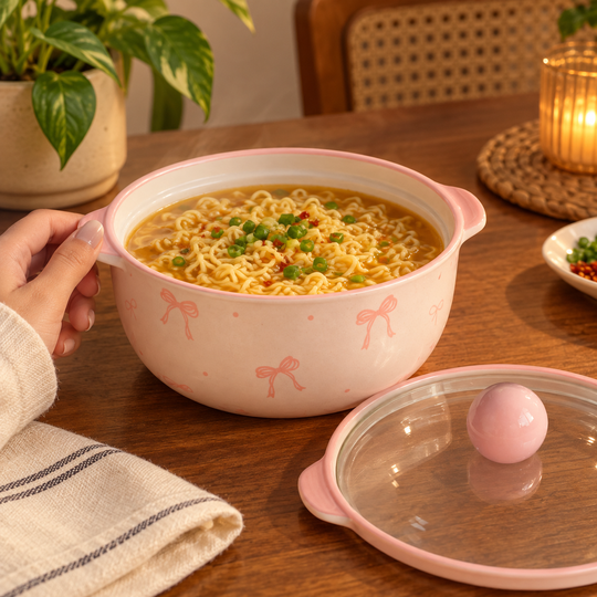 Pink Bow Serving Bowl serving noodles
