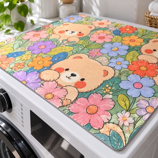 Floral Bear Washing Machine Mat
