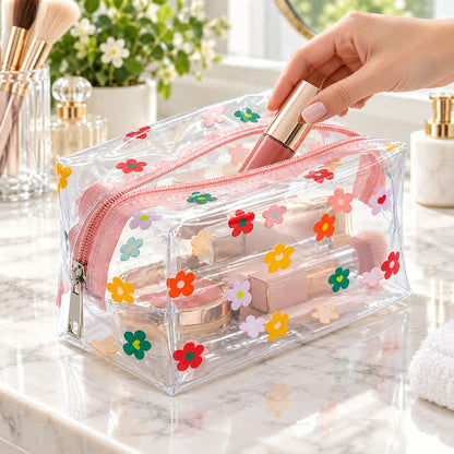 Transparent Floral Cosmetic Pouch