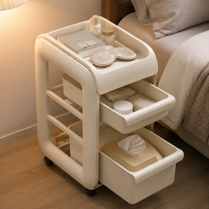 Rolling trolley used as a bedside organizer