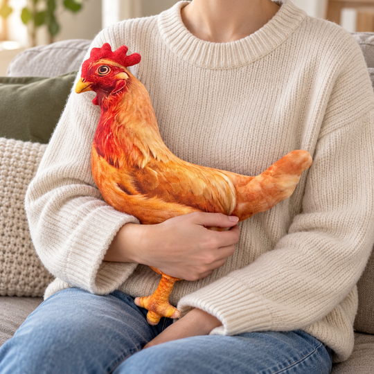 Compact Hen Plush Pillow being held