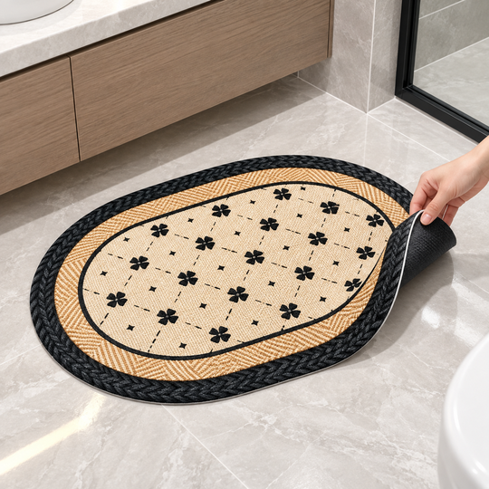 Flexible oval floral bathroom mat