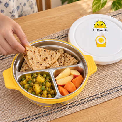 Indian meal in three-section lunch box