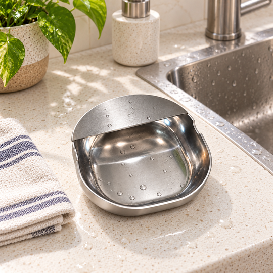 Rinsed stainless steel kitchen utensil rest