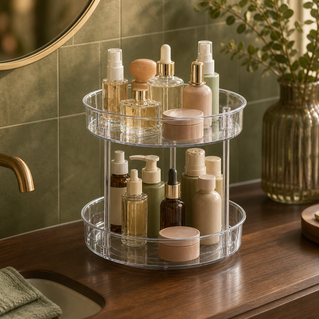 EasyReach Rotating Organizer on a vanity