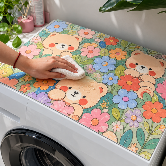Floral Bear Washing Machine Mat