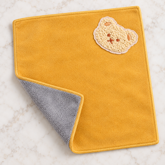 Mustard and grey reversible cleaning cloth