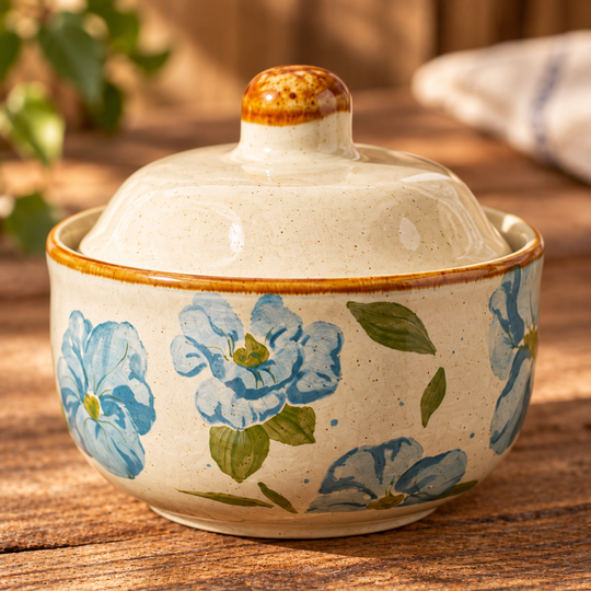 Ceramic glaze and blue floral detail