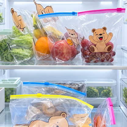 Teddy Bear Zip Storage Bags in the fridge
