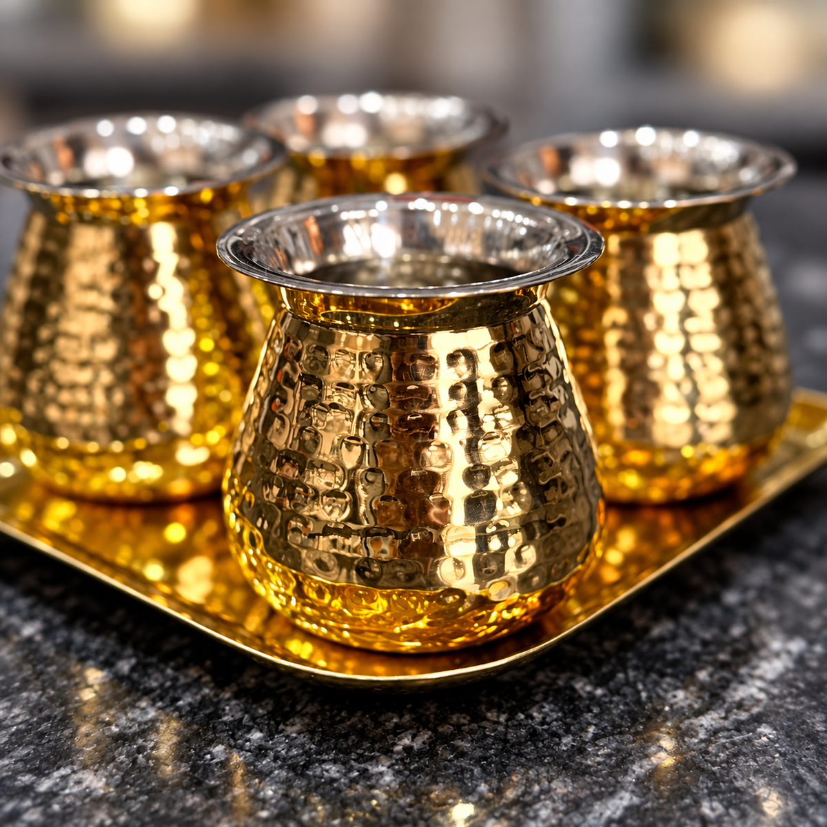 Hammered gold-finish detail