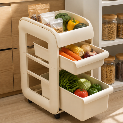 Rolling trolley organizing pantry essentials