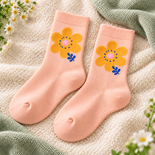 CozyBloom Floral Socks peach floral pair