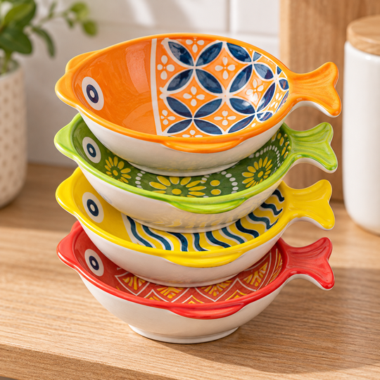 Stacked fish ceramic serving bowls