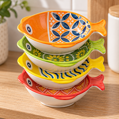Stacked fish ceramic serving bowls