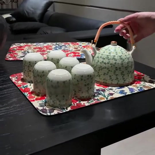 Floral table mat used for tea service