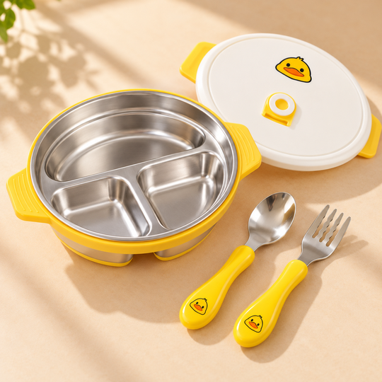 Lunch box with matching spoon and fork
