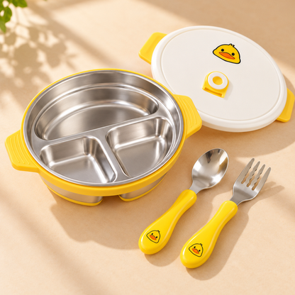 Lunch box with matching spoon and fork