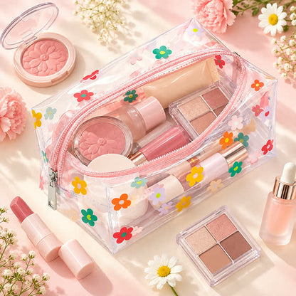 Transparent Floral Cosmetic Pouch