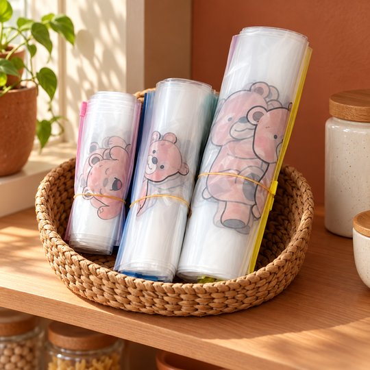 Rolled Teddy Bear Zip Storage Bags