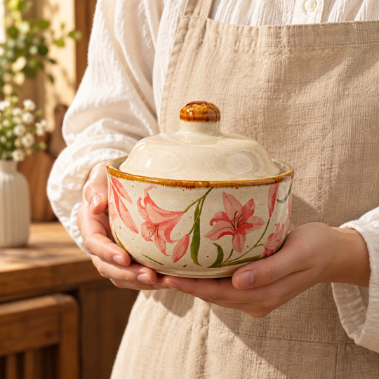 Vintage Blossom Serving Bowl held in hands
